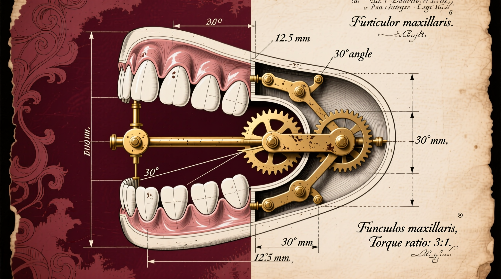 Nutcracker jaw mechanism diagram with measurements