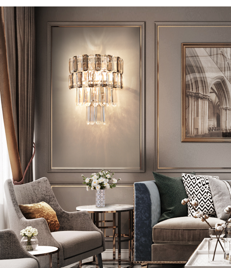 modern clear crystal cube wall lamp made in China Hot sale  energy saving 1*9W  led wall lamp stainless steel chrome