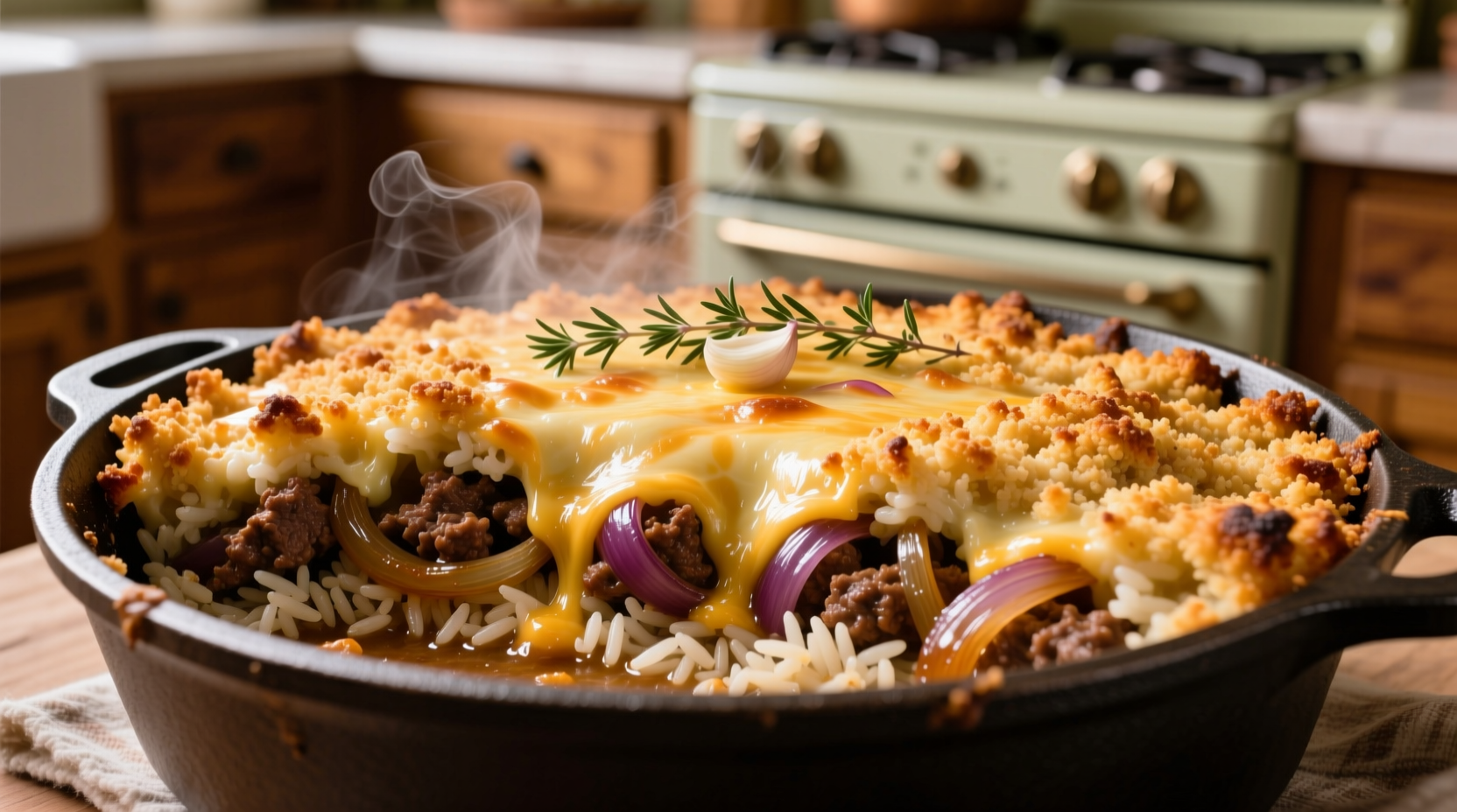 French Onion Ground Beef Rice Casserole Recipe