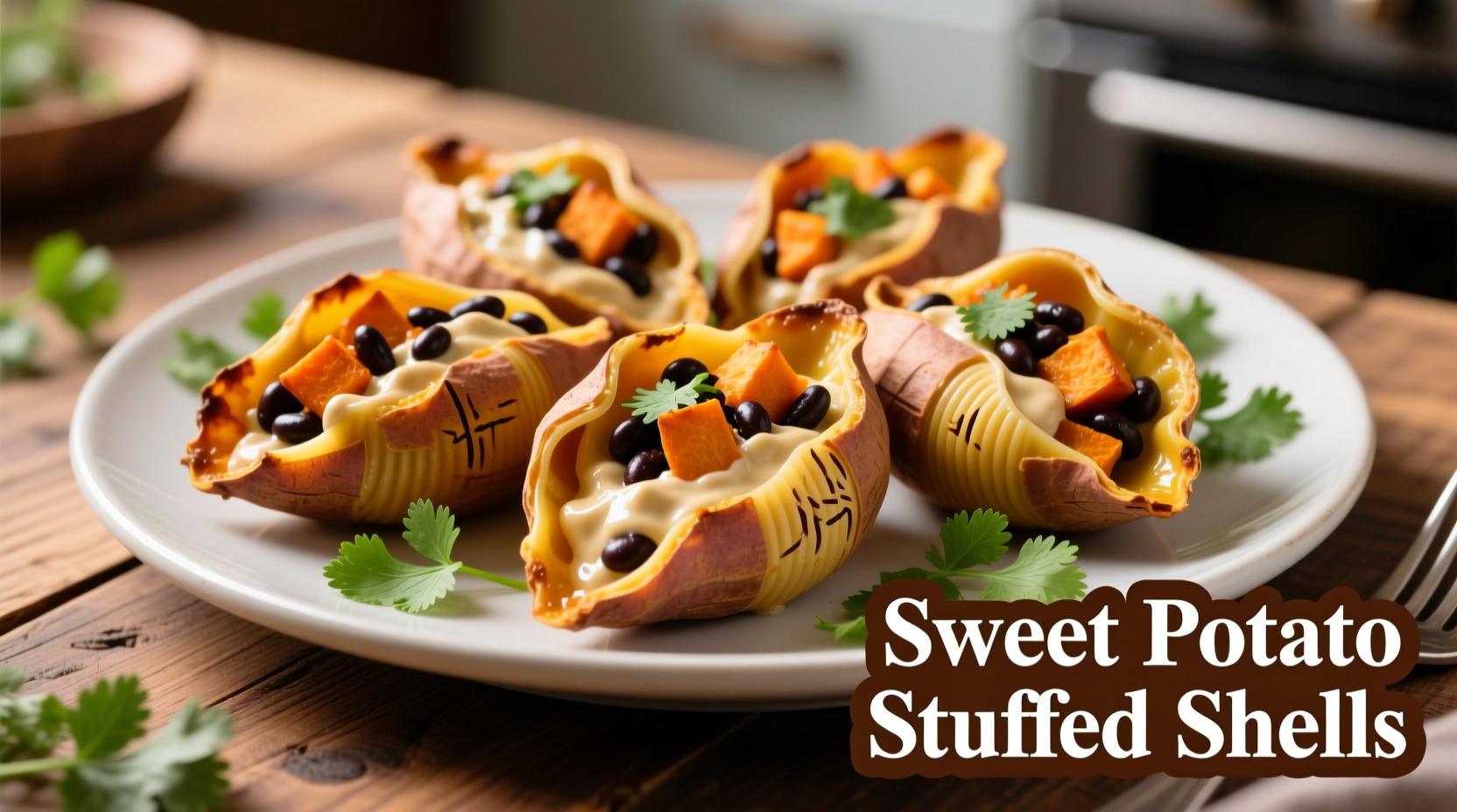 Vegane gefüllte Muscheln mit Süßkartoffel und Cashewcreme