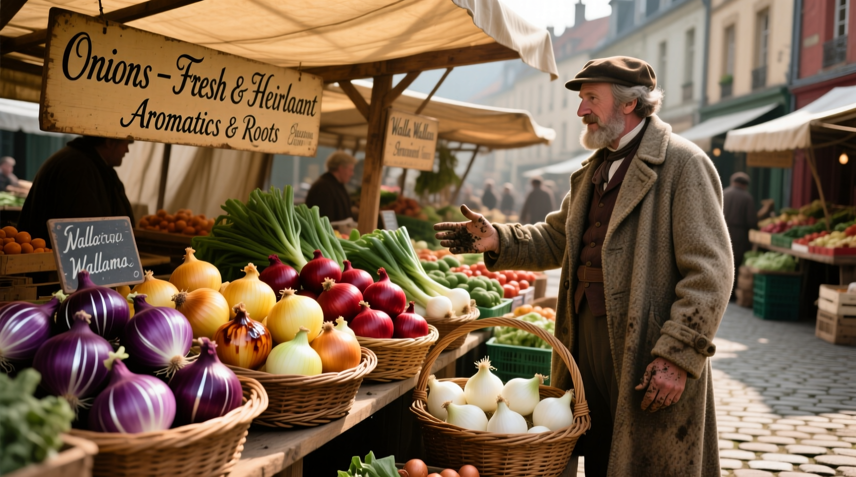 Historical onion varieties displayed in market