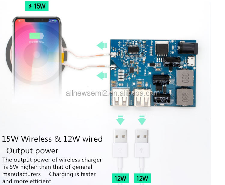 Apple mobile wireless charging module Xiaomi mobile phone 5v3a2 Port USB wireless charging module