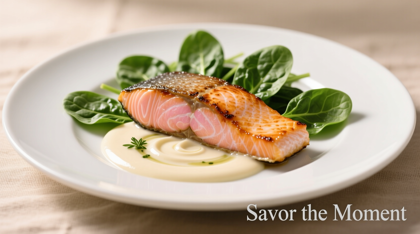 Perfectly seared salmon with vibrant green spinach in creamy sauce