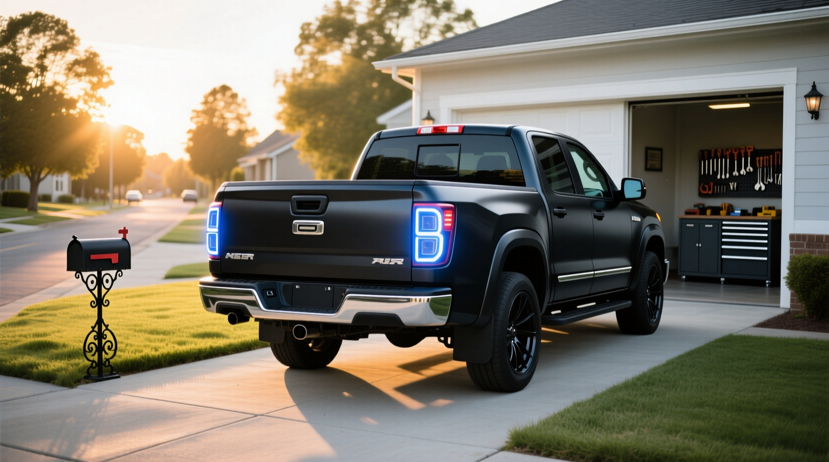 LED backup lights installed on a pickup truck