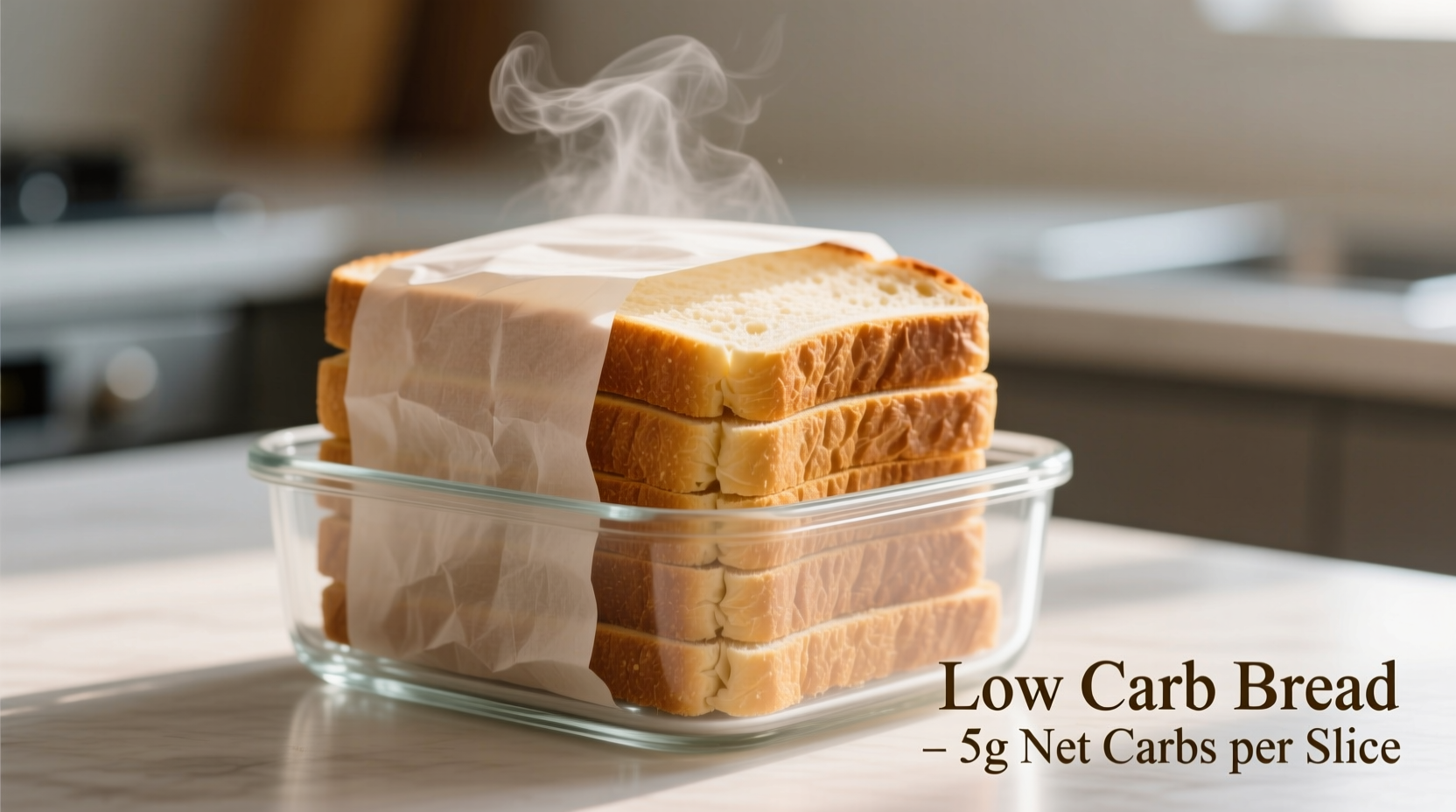 Properly wrapped low carb bread slices in glass storage container