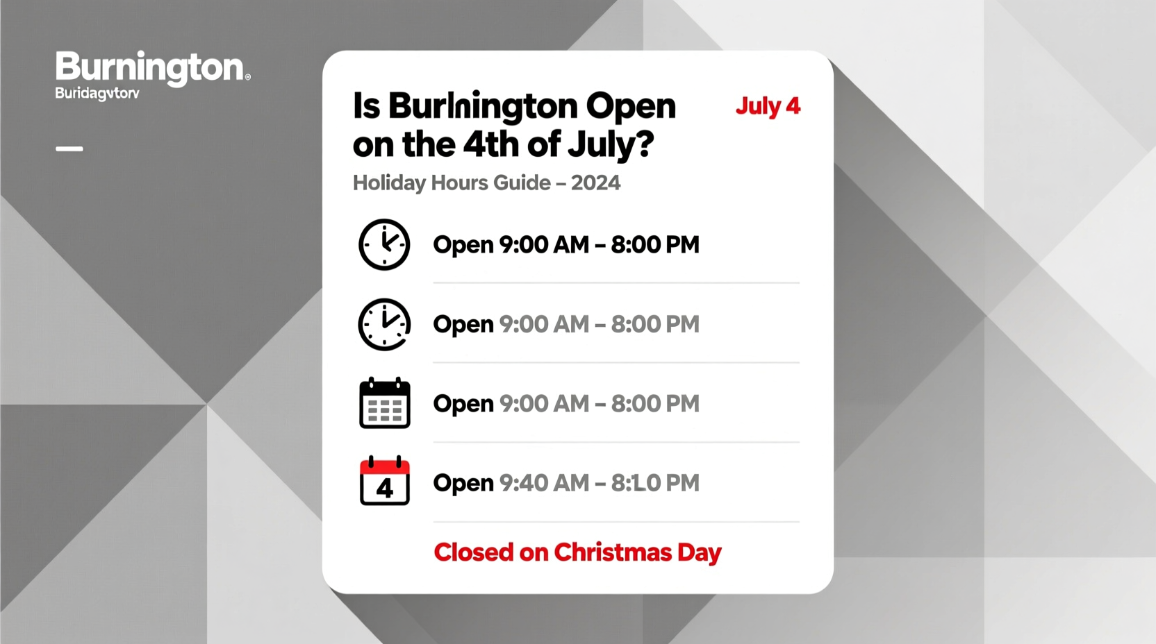 is burlington open on 4th of july
