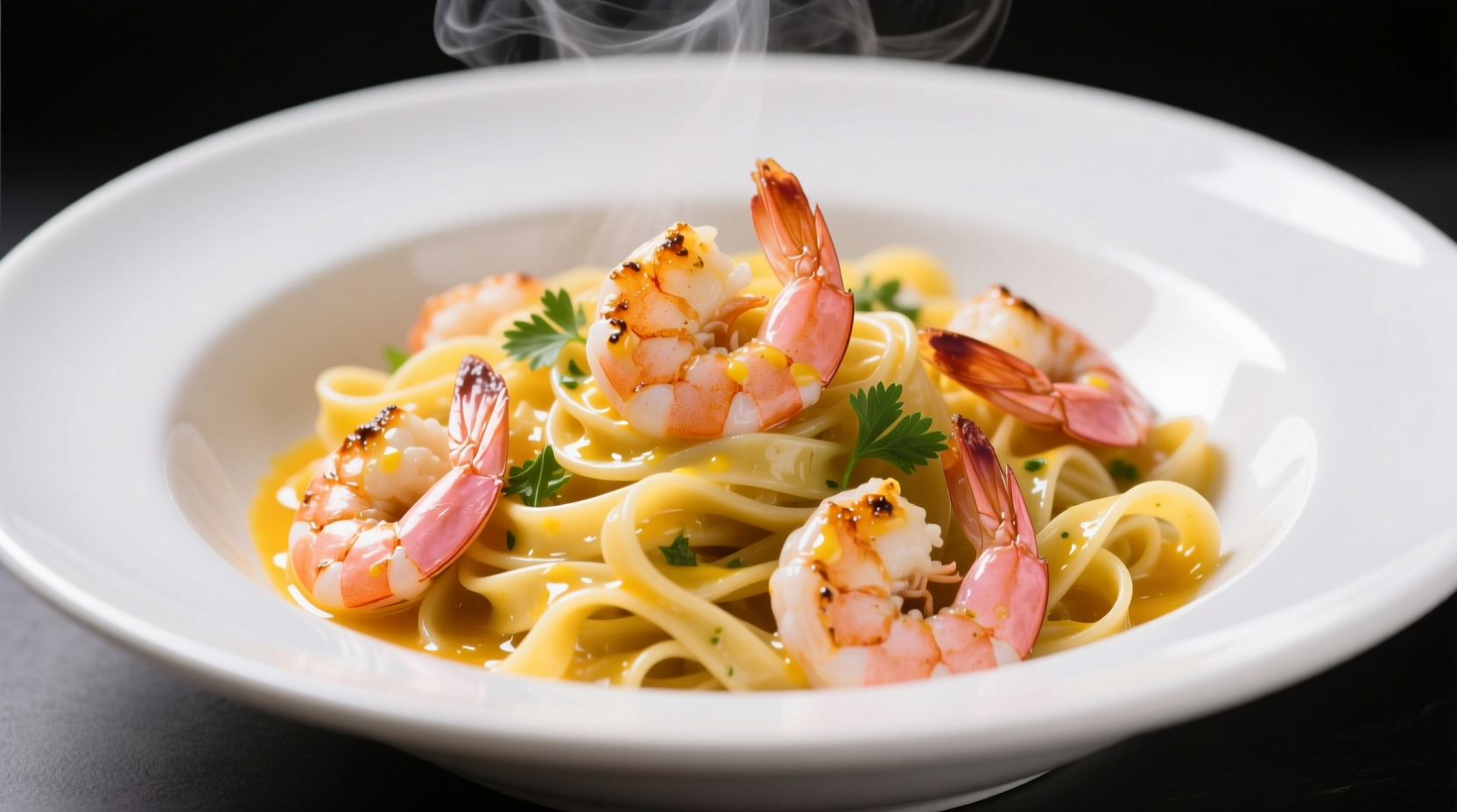 Perfect shrimp lemon garlic pasta in white bowl