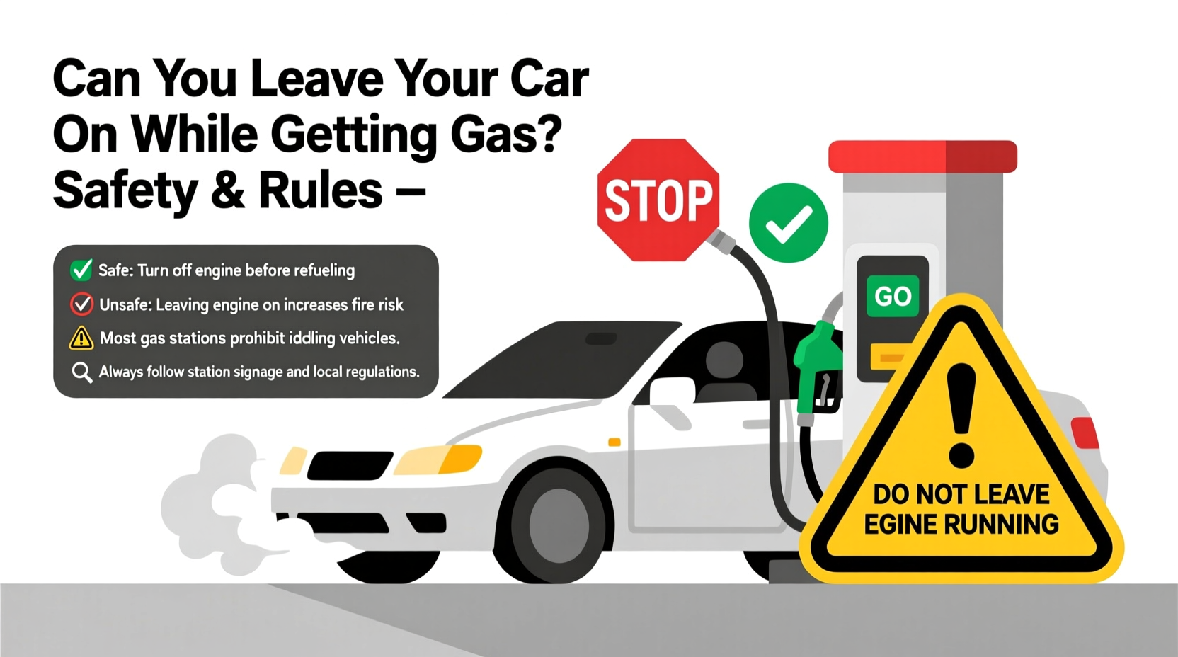 can you leave your car on while getting gas