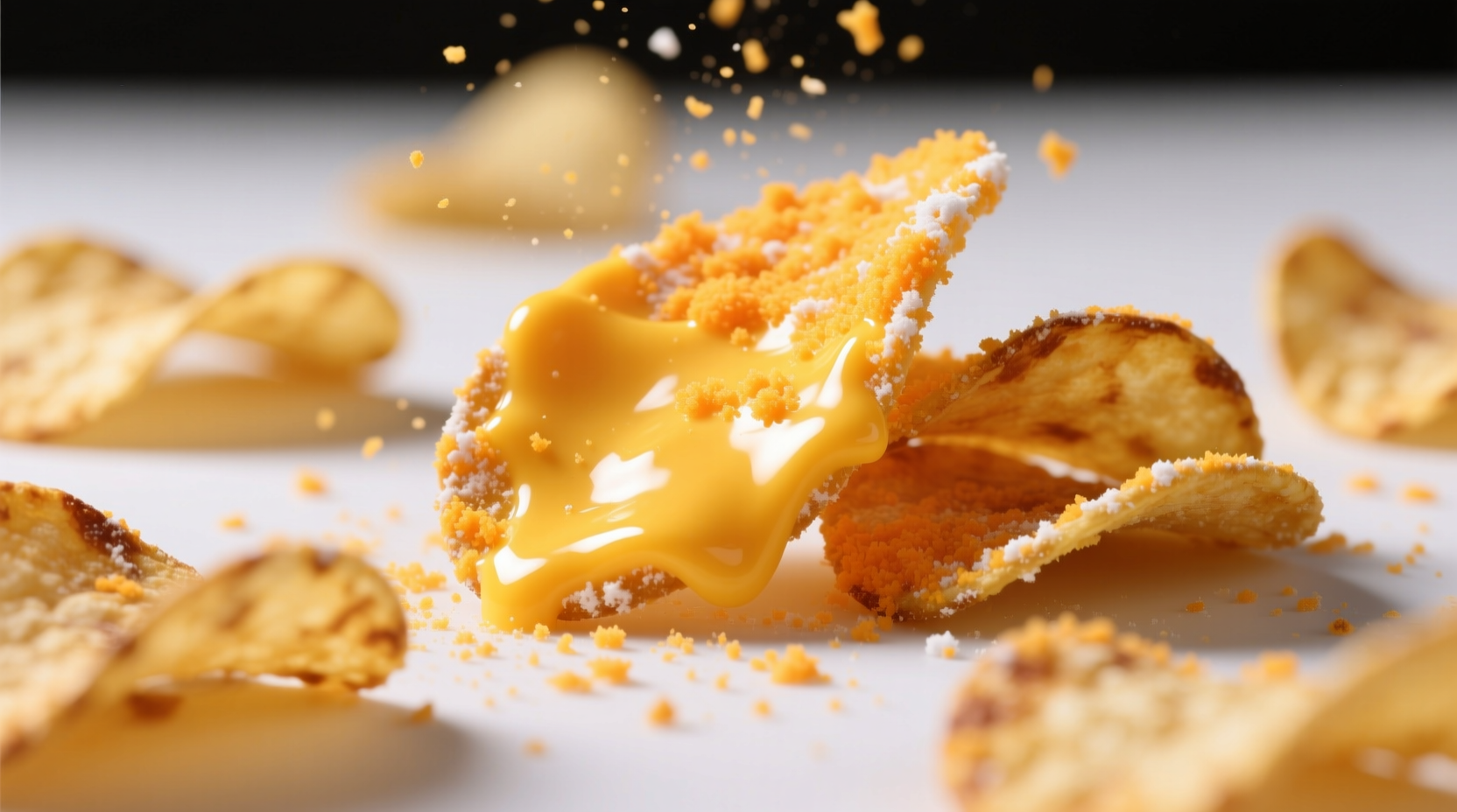 Golden cheese onion chips with visible cheese powder coating