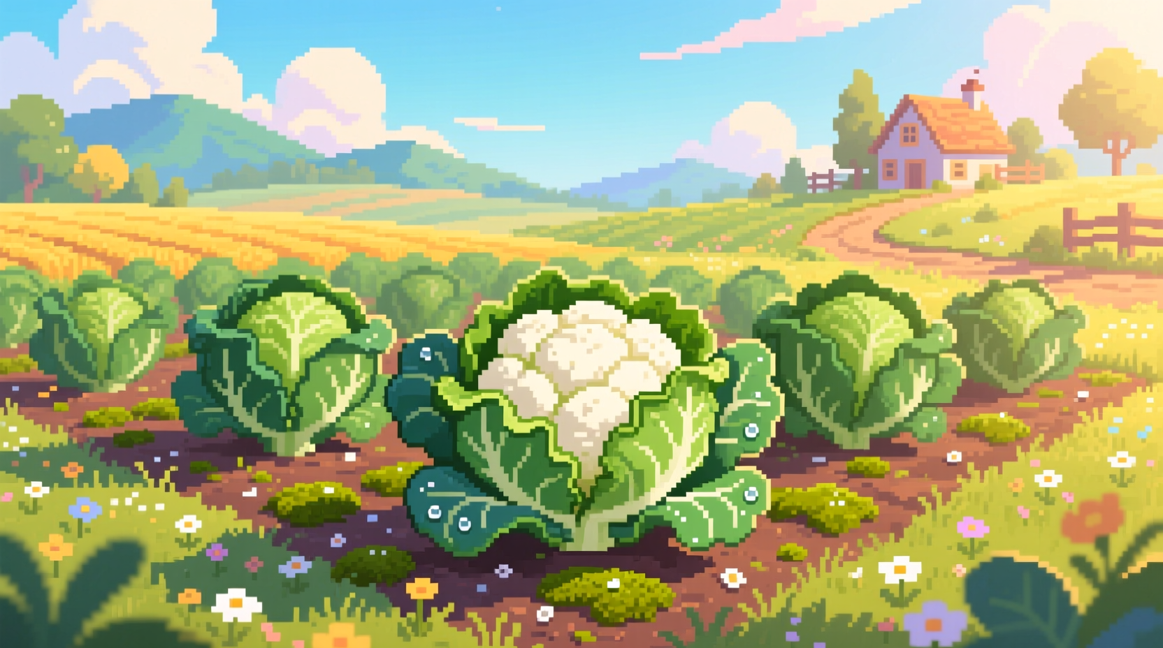 Stardew Valley cauliflower crop in spring field