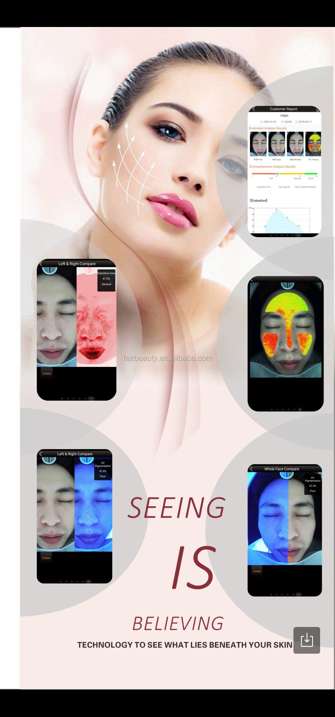 Wood Lamp Smart Magic Mirror Skin Analyzer Machine With Touch Screen