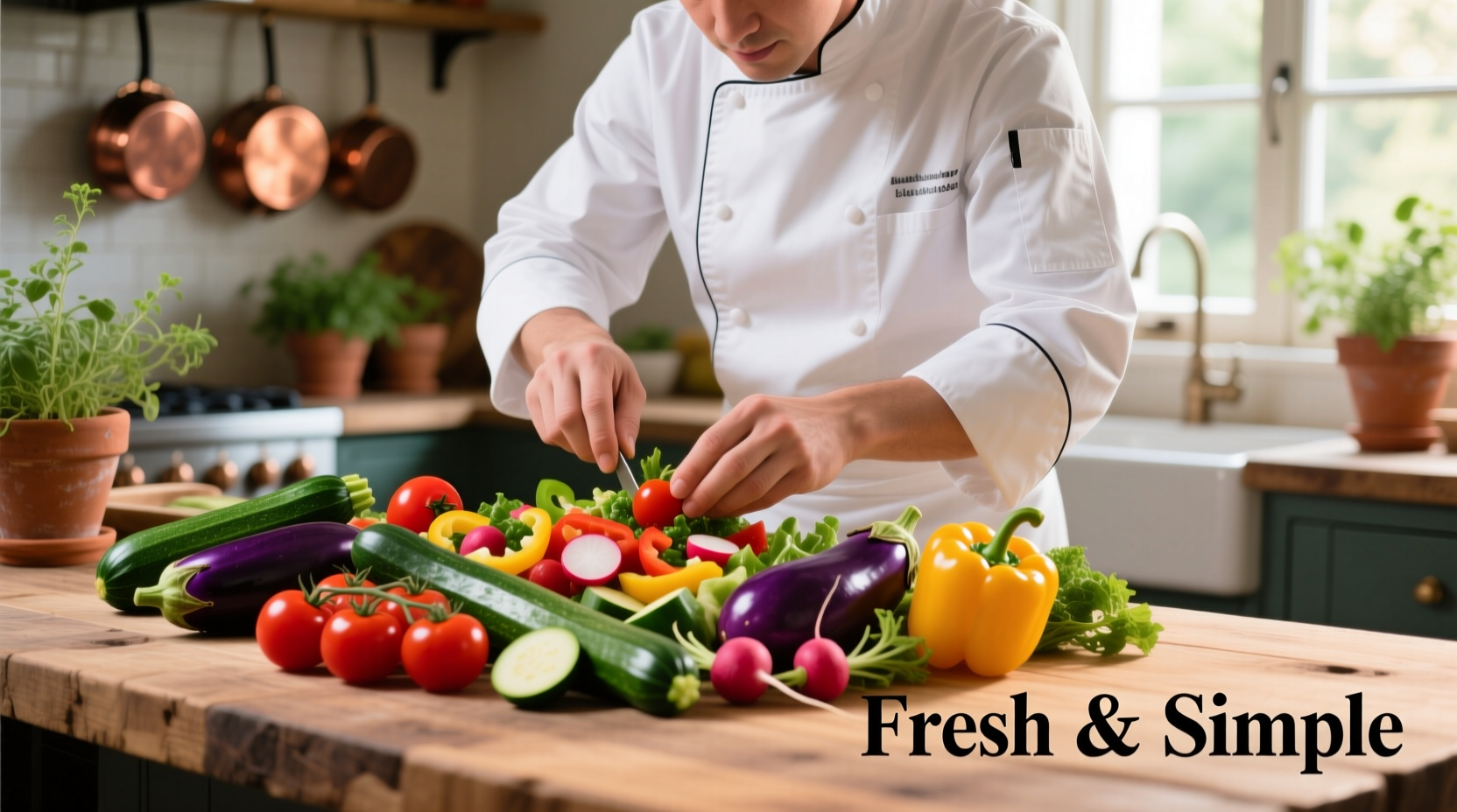 Chef preparing fresh vegetable combination