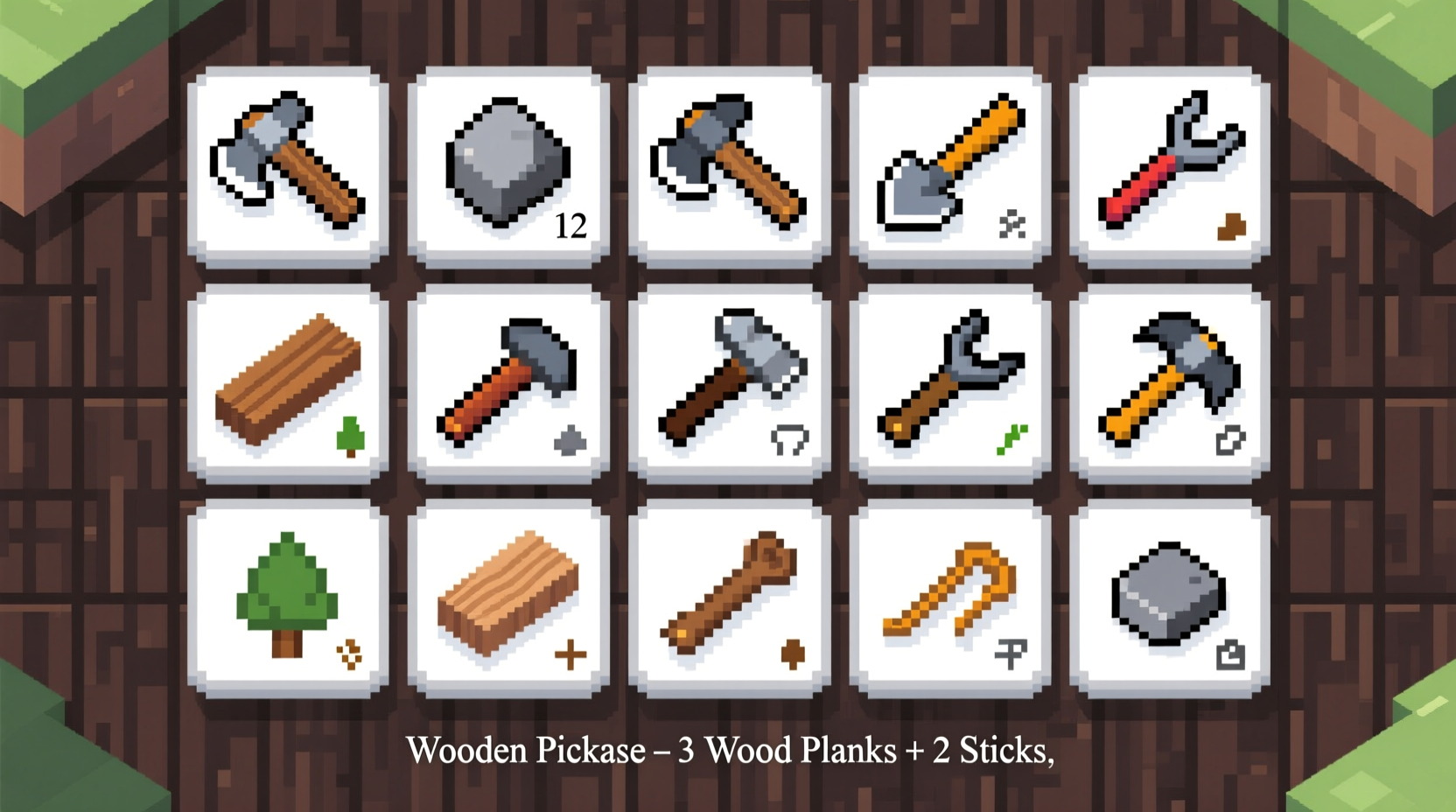 Basic Minecraft tool crafting patterns visual guide