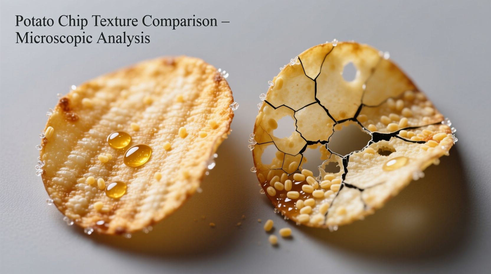 Potato chip texture comparison under microscope