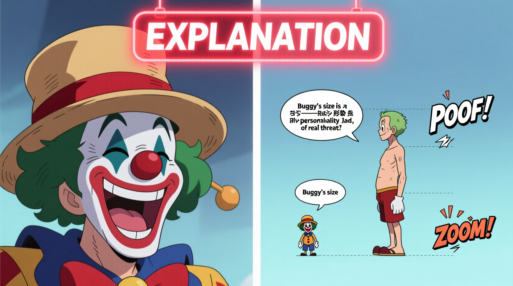 why is buggy so small in one piece episode 46 explained