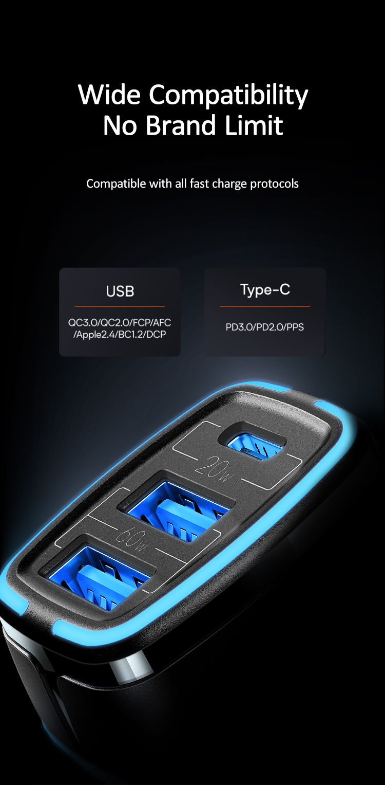 USAMS NEW 80W 3ports usb mini car charger for iphone