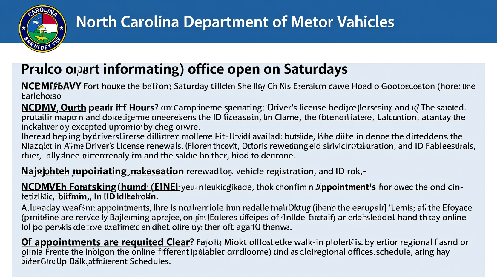 is the ncdmv open on saturday