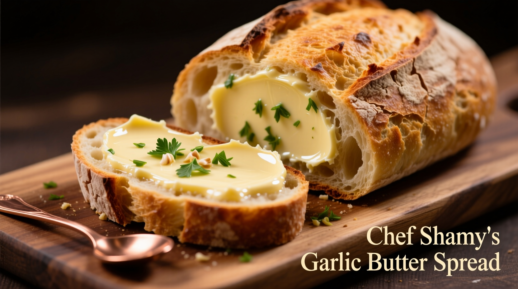 Chef Shamy garlic butter spread on fresh bread