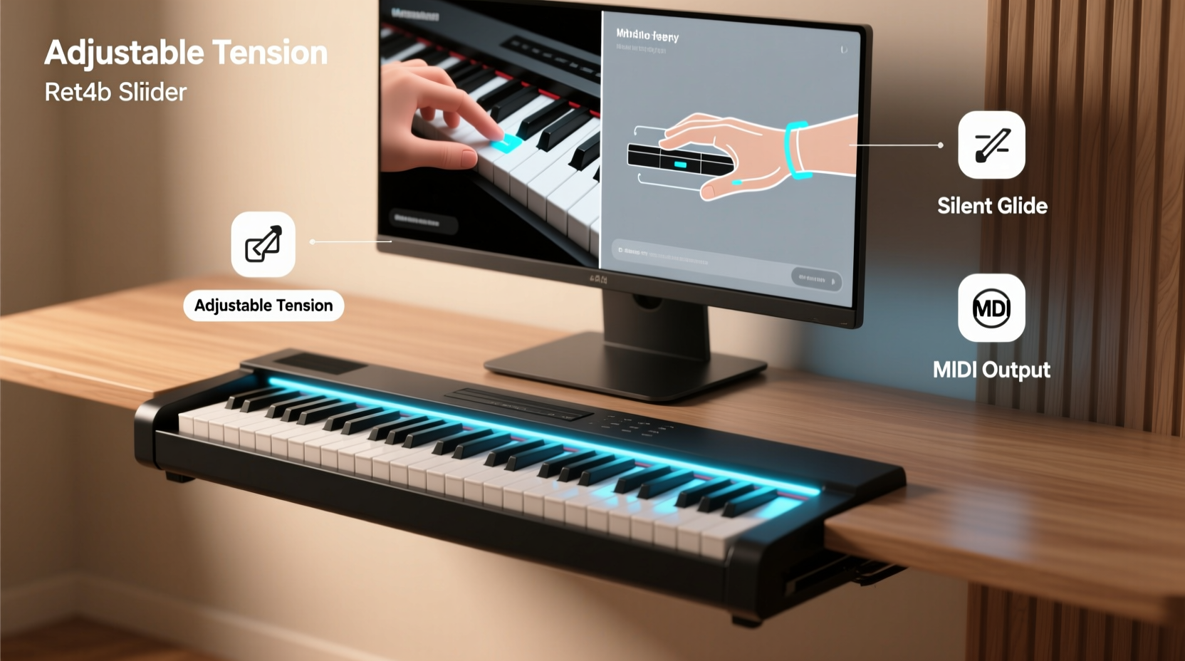 keyboard piano drawer slider