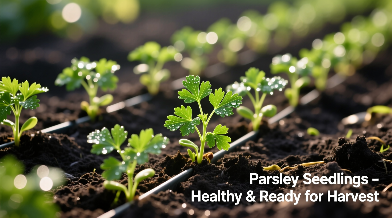 Healthy parsley seedlings in garden bed with proper spacing