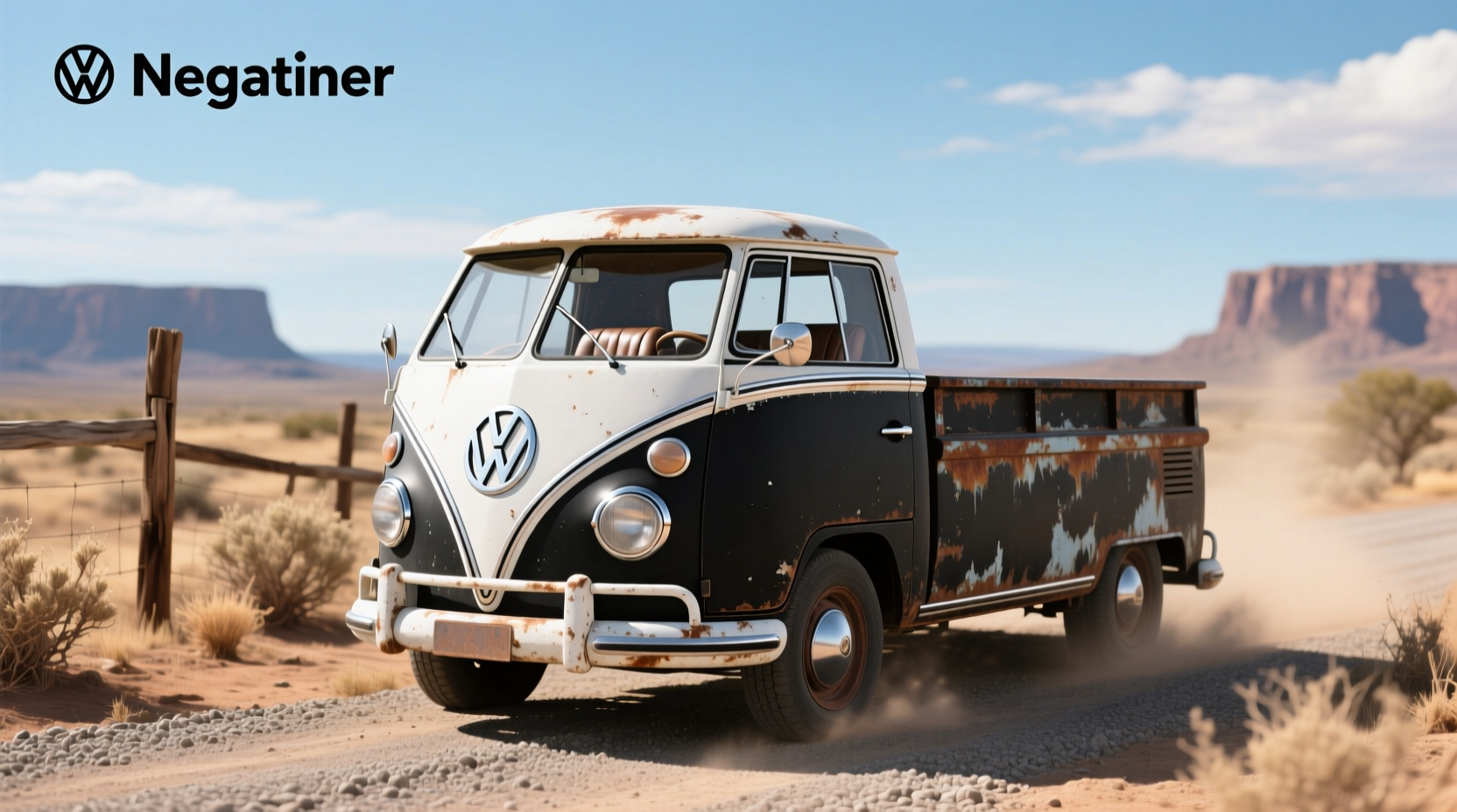Side view of 1970 Volkswagen Transporter Pickup with wooden bed floor