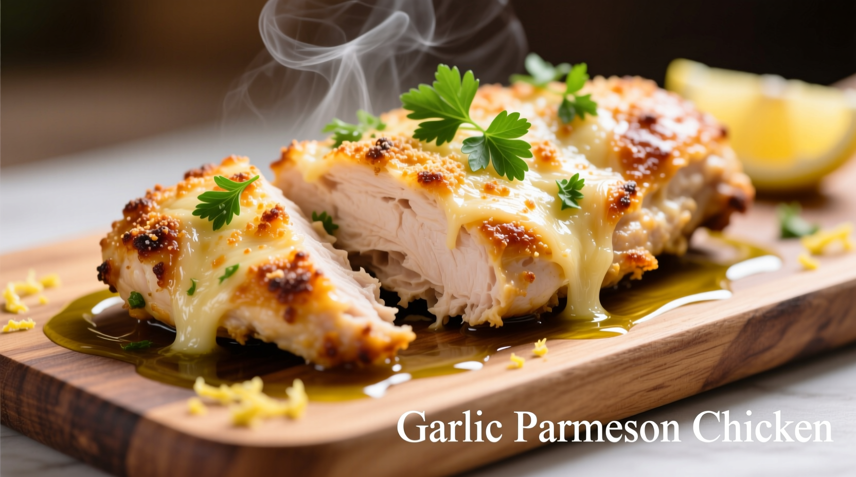 Golden baked chicken garlic parmesan with fresh parsley