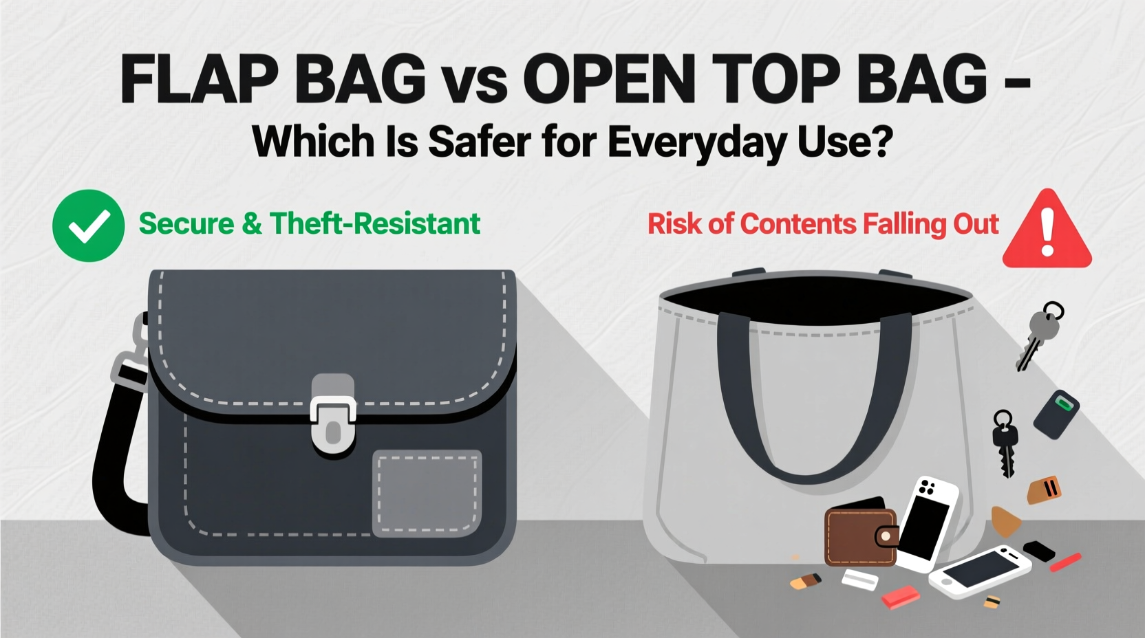 flap bag vs open top bag which is actually safer for everyday use
