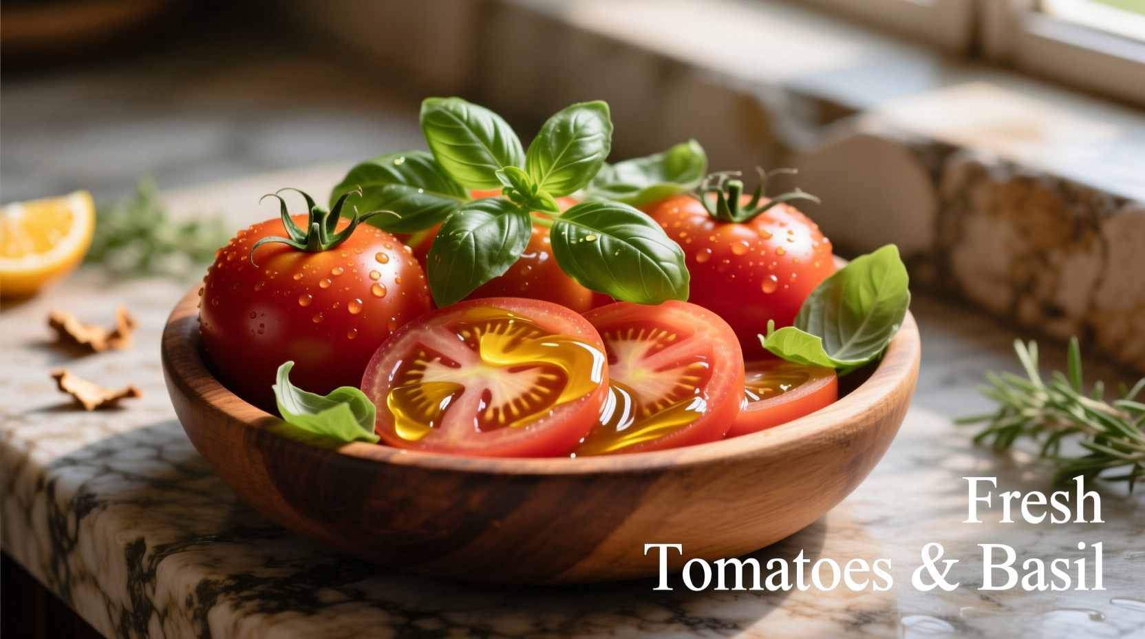 Fresh tomatoes with olive oil and basil