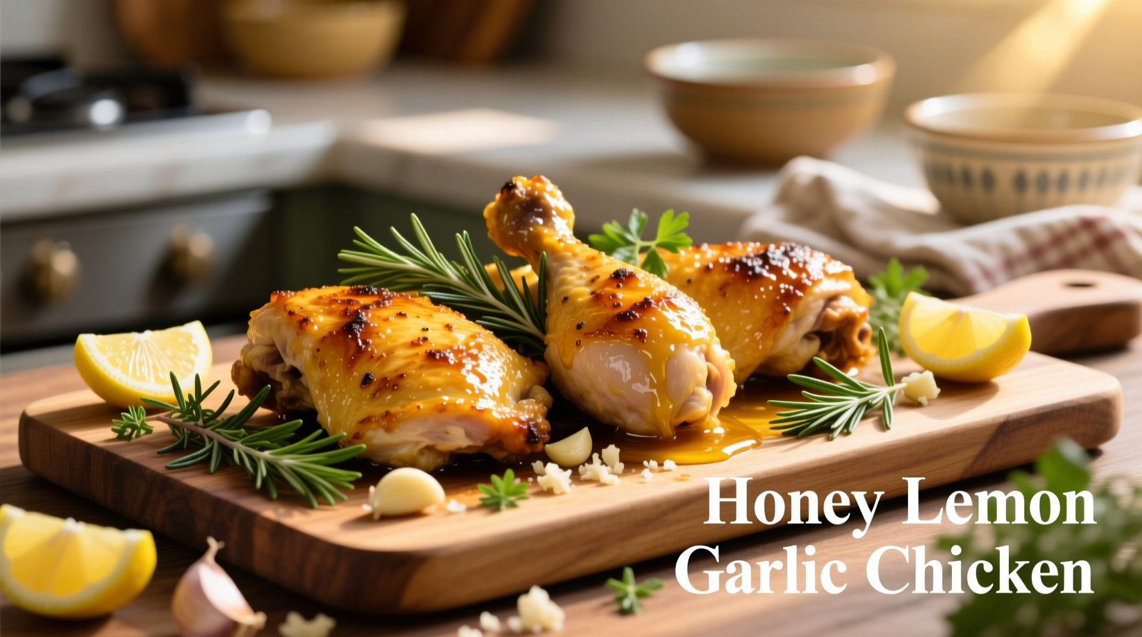 Golden honey lemon garlic chicken with fresh herbs