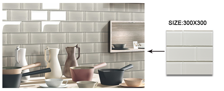 Interior Bathroom Kitchen Wall Glazed Glossy Glass Mosaic Tile 30*30cm