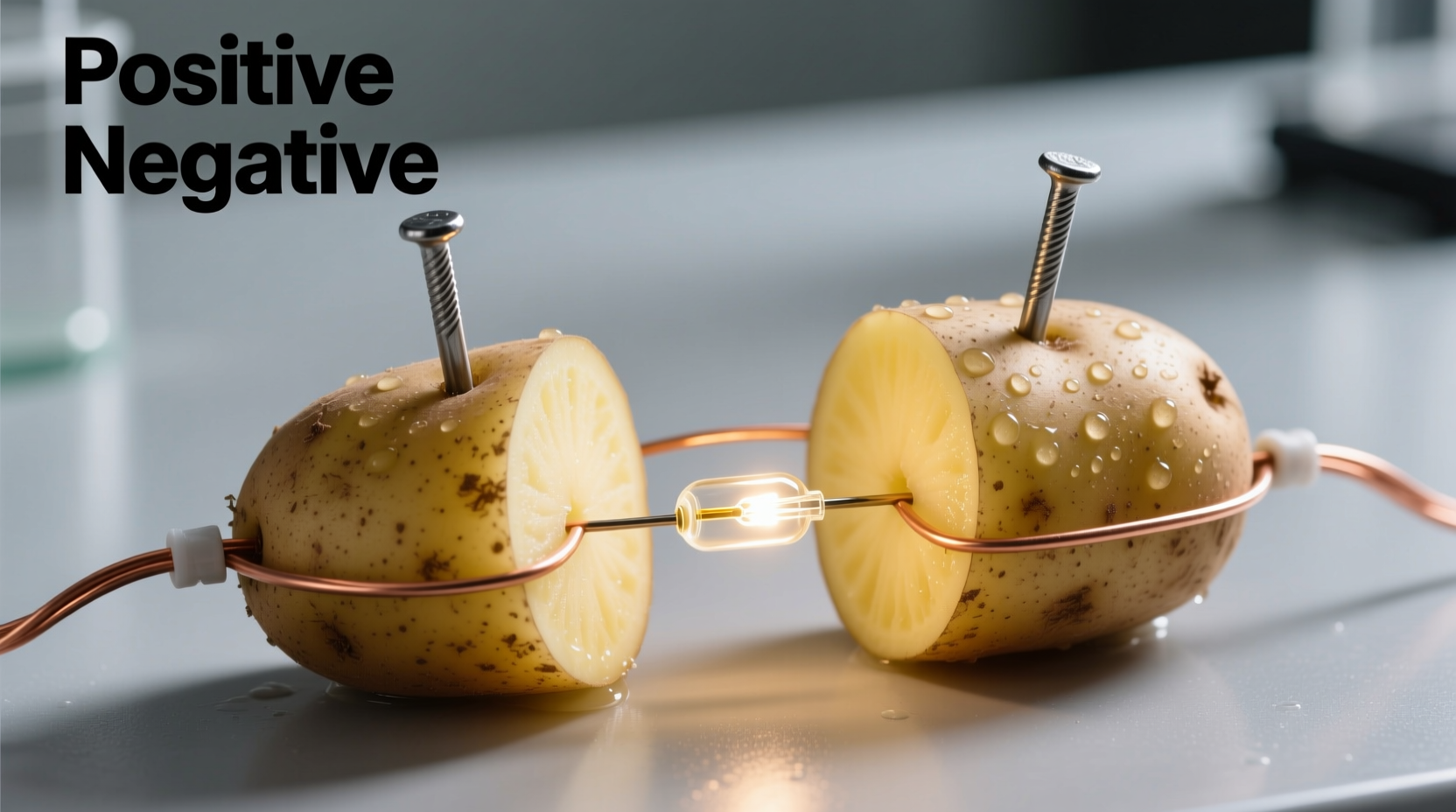 Potato science experiment showing electrical connections