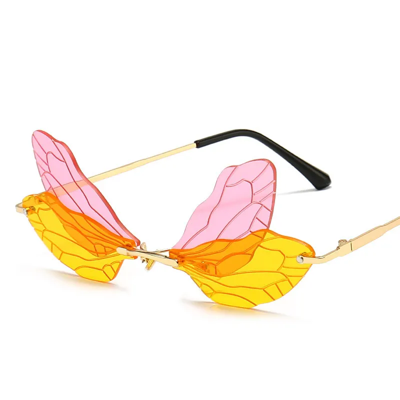 时尚青少年万能太阳眼镜为女性亮丽的颜色无框蝴蝶形太阳镜派对眼镜