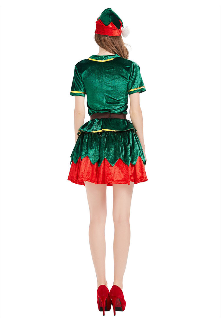 Christmas Party Green Gilt Double Layer Irregular Cotton Elegant Ladies Dress