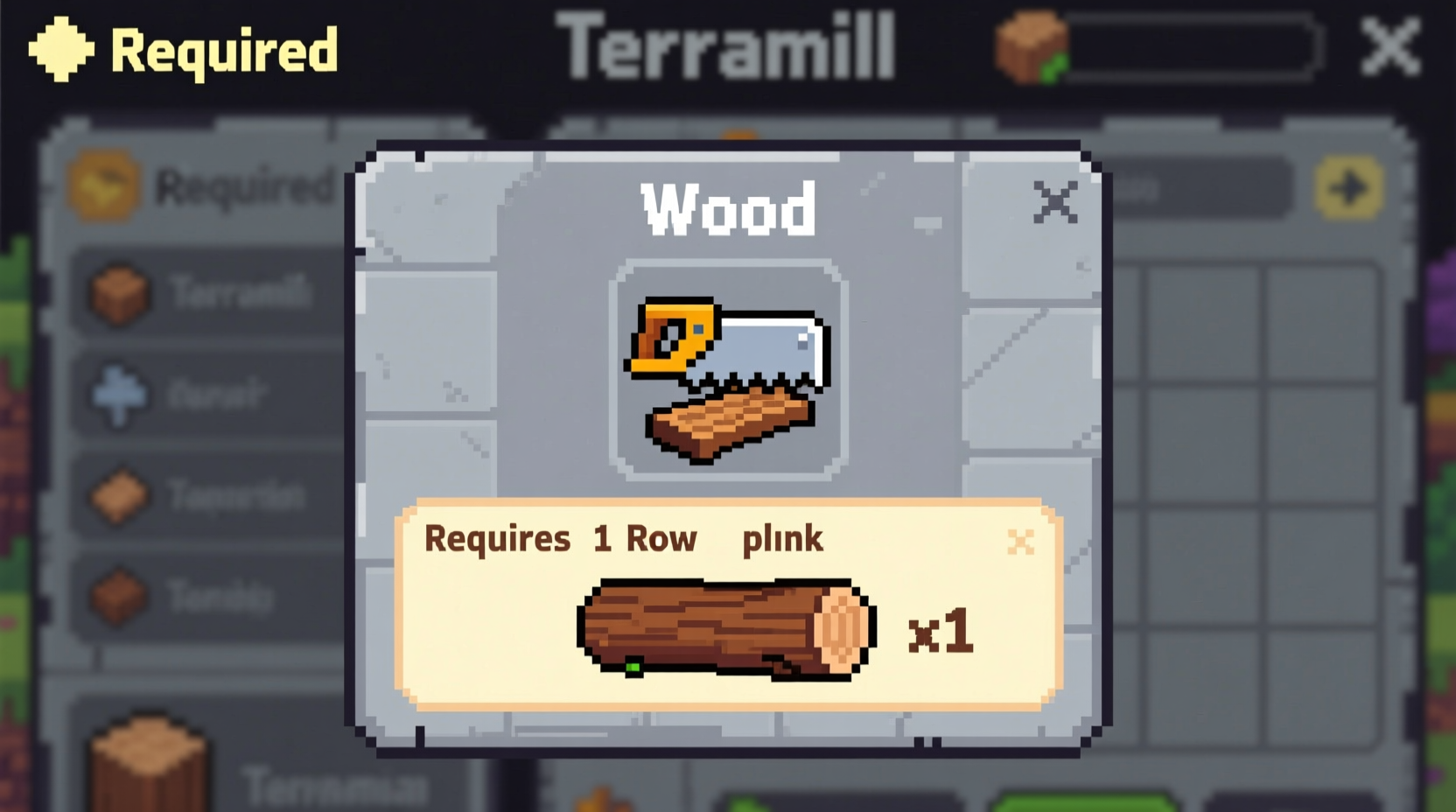 Terraria sawmill crafting interface screenshot showing required materials