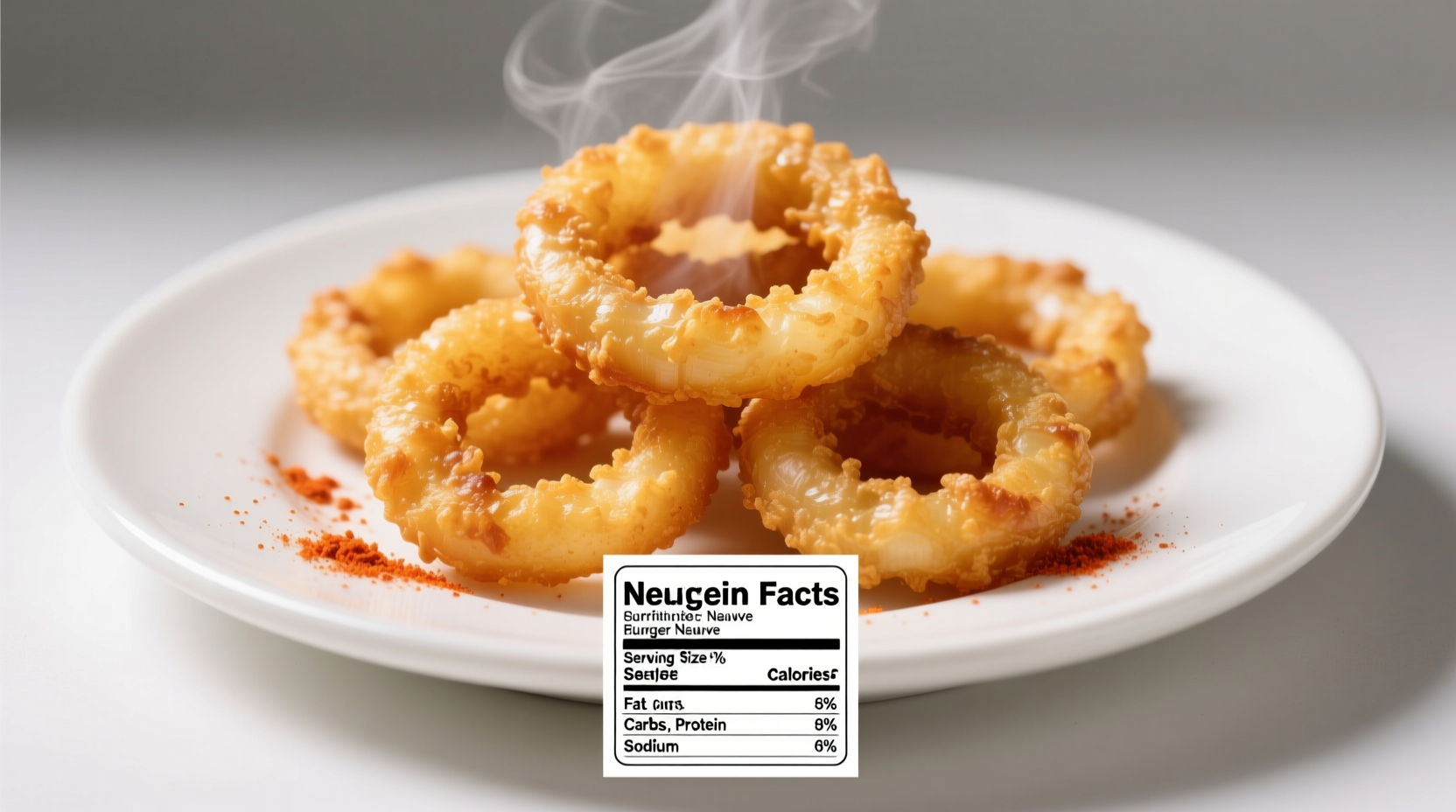 Burger King onion rings on white plate with nutritional facts