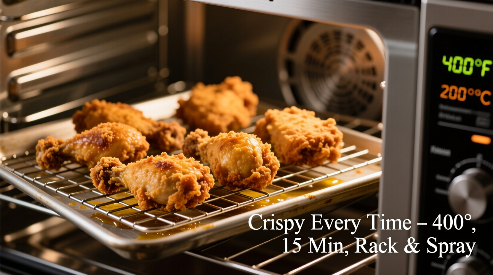 what is the best way to heat up fried chicken for crispy even results