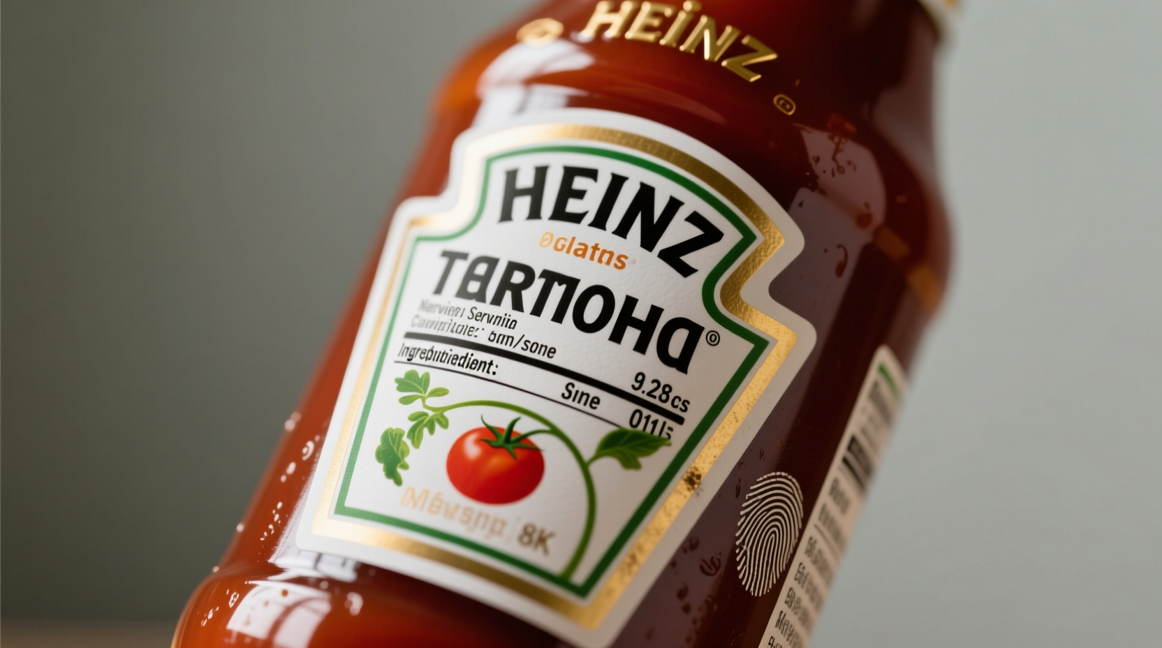 Heinz tomato sauce bottle with nutritional label detail