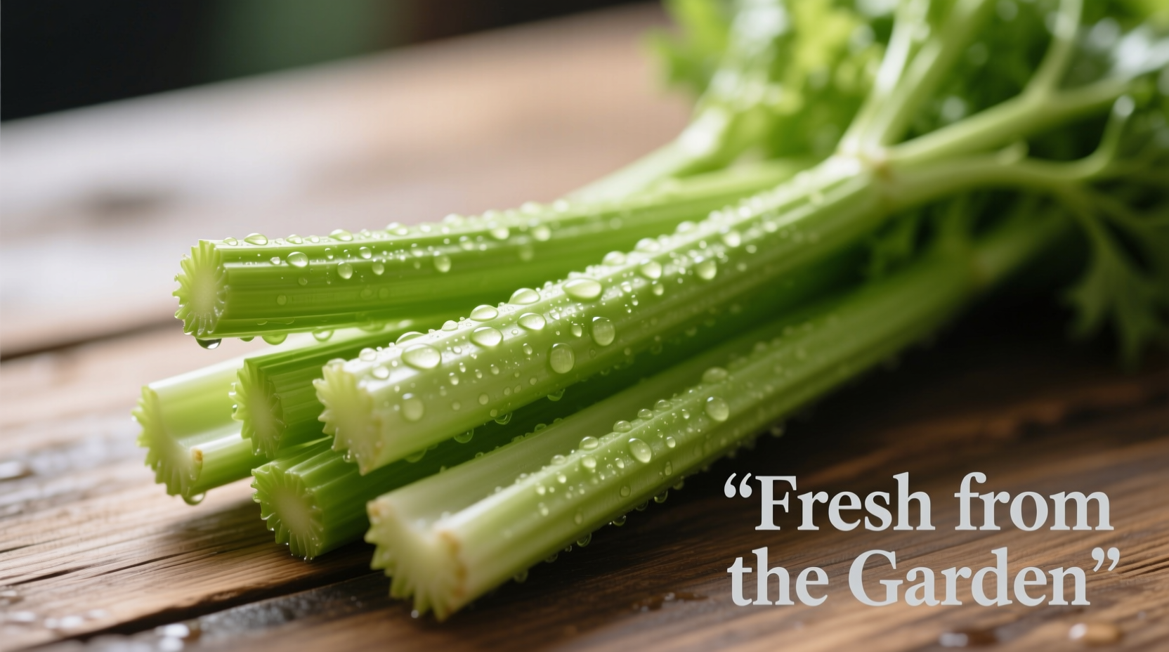 Fresh celery stalks with visible water droplets