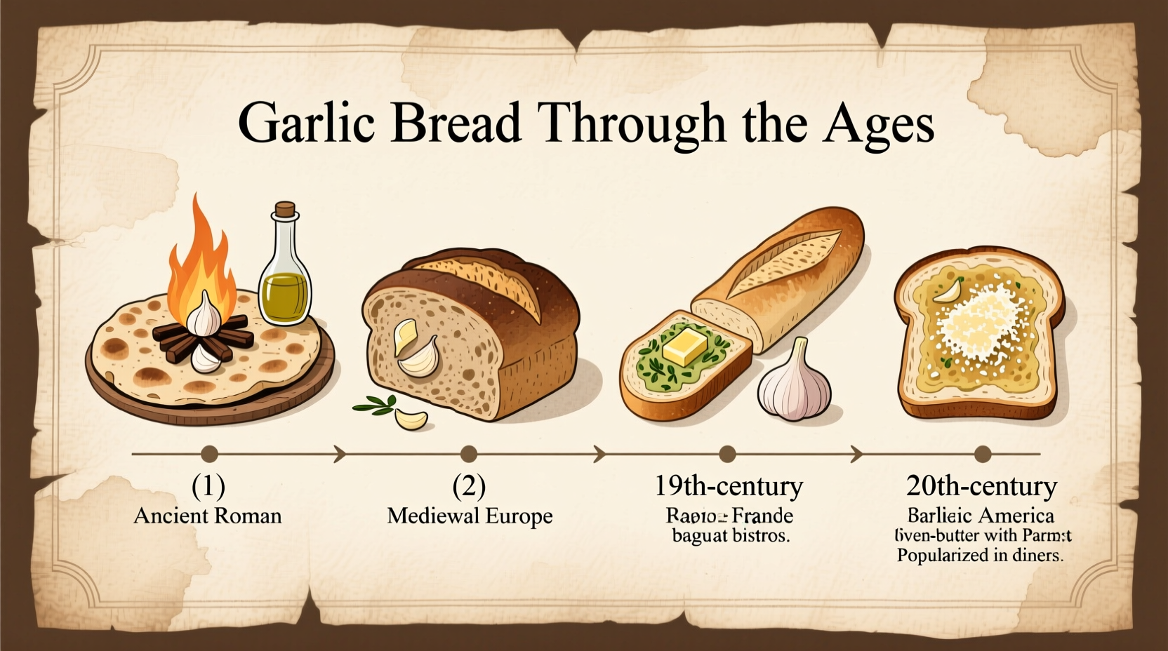 Historical garlic bread preparation methods across eras