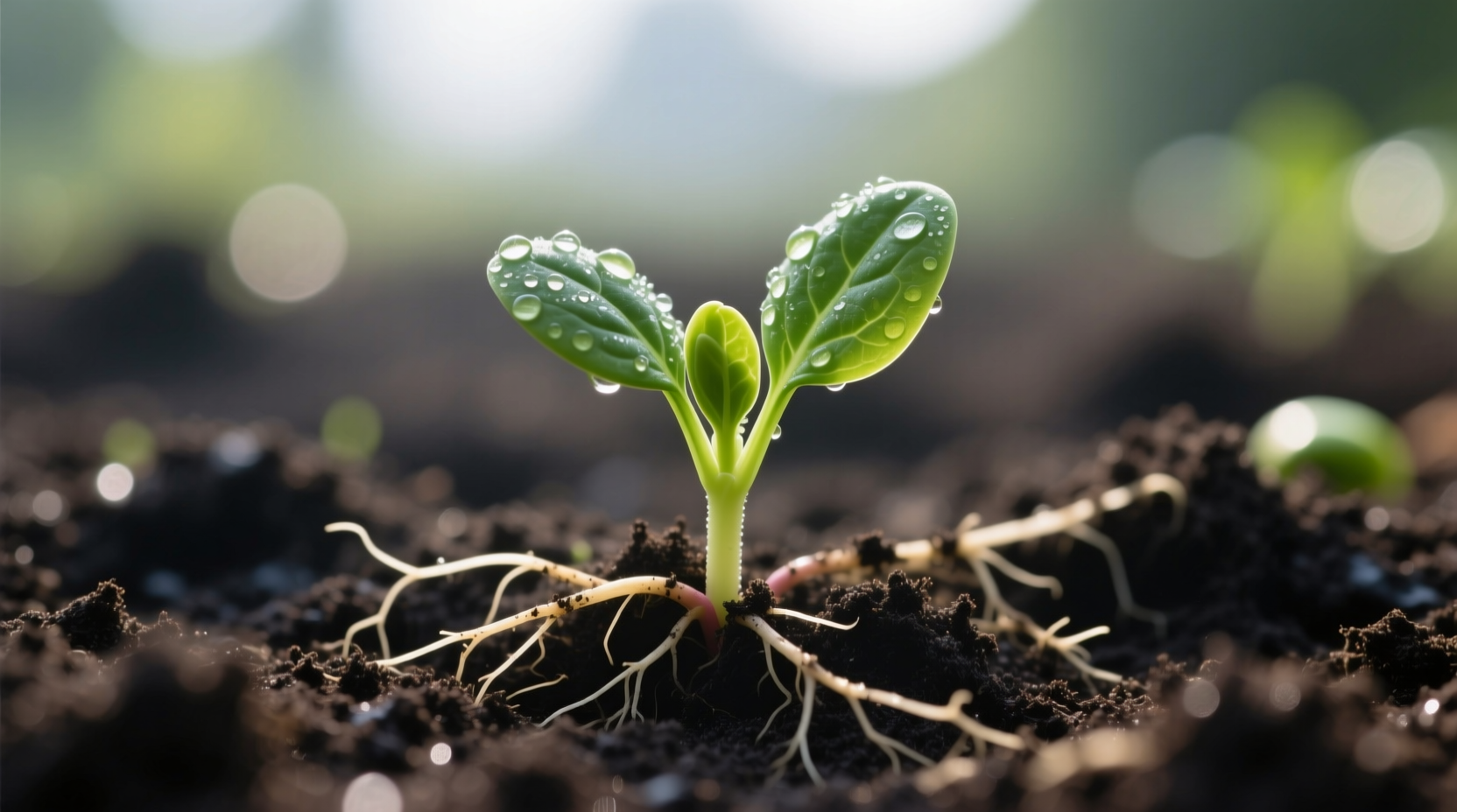 Close-up of spinach seedlings emerging from soil