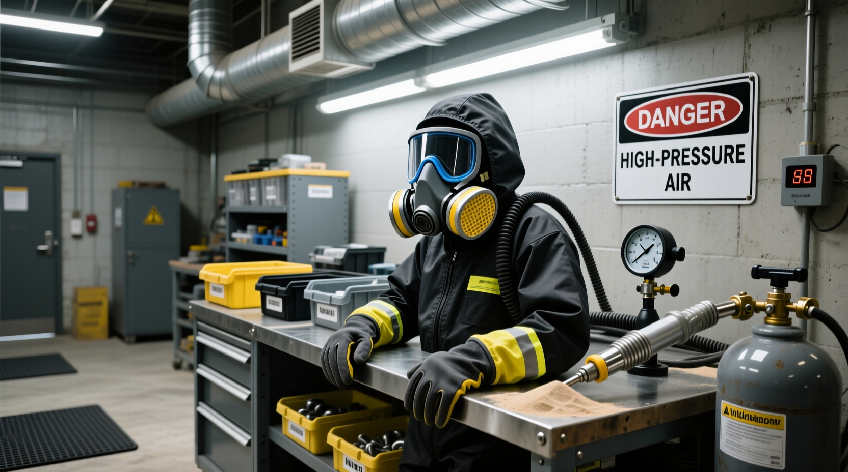 DIY sandblaster safety equipment setup