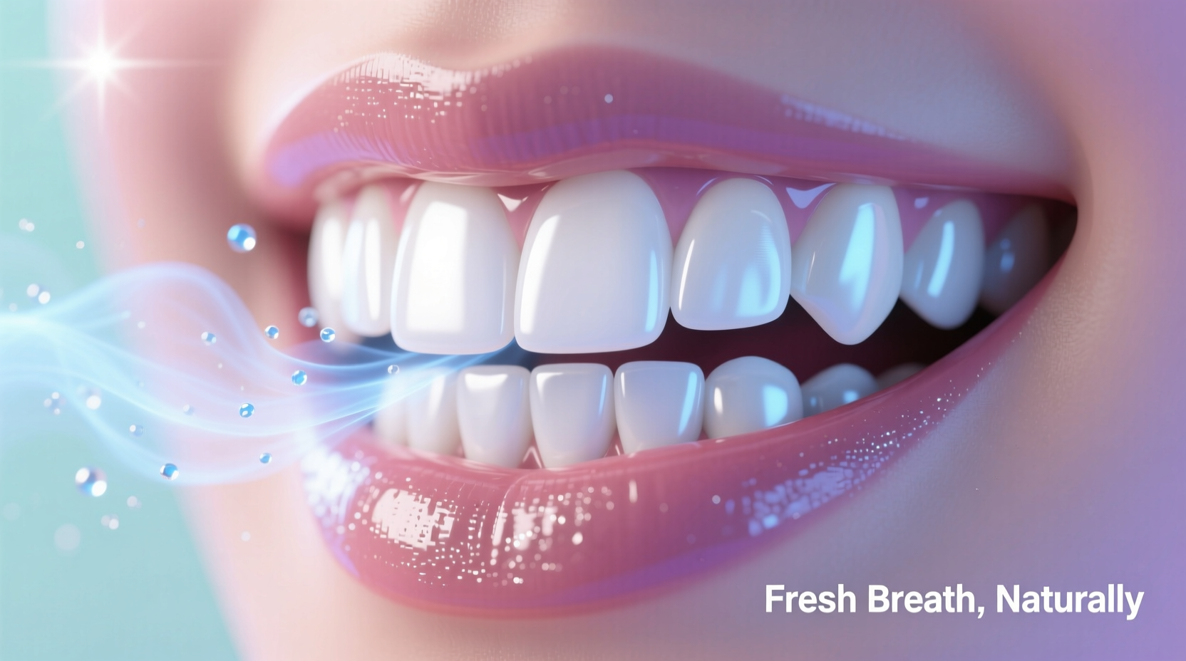 Close-up of healthy teeth with fresh breath