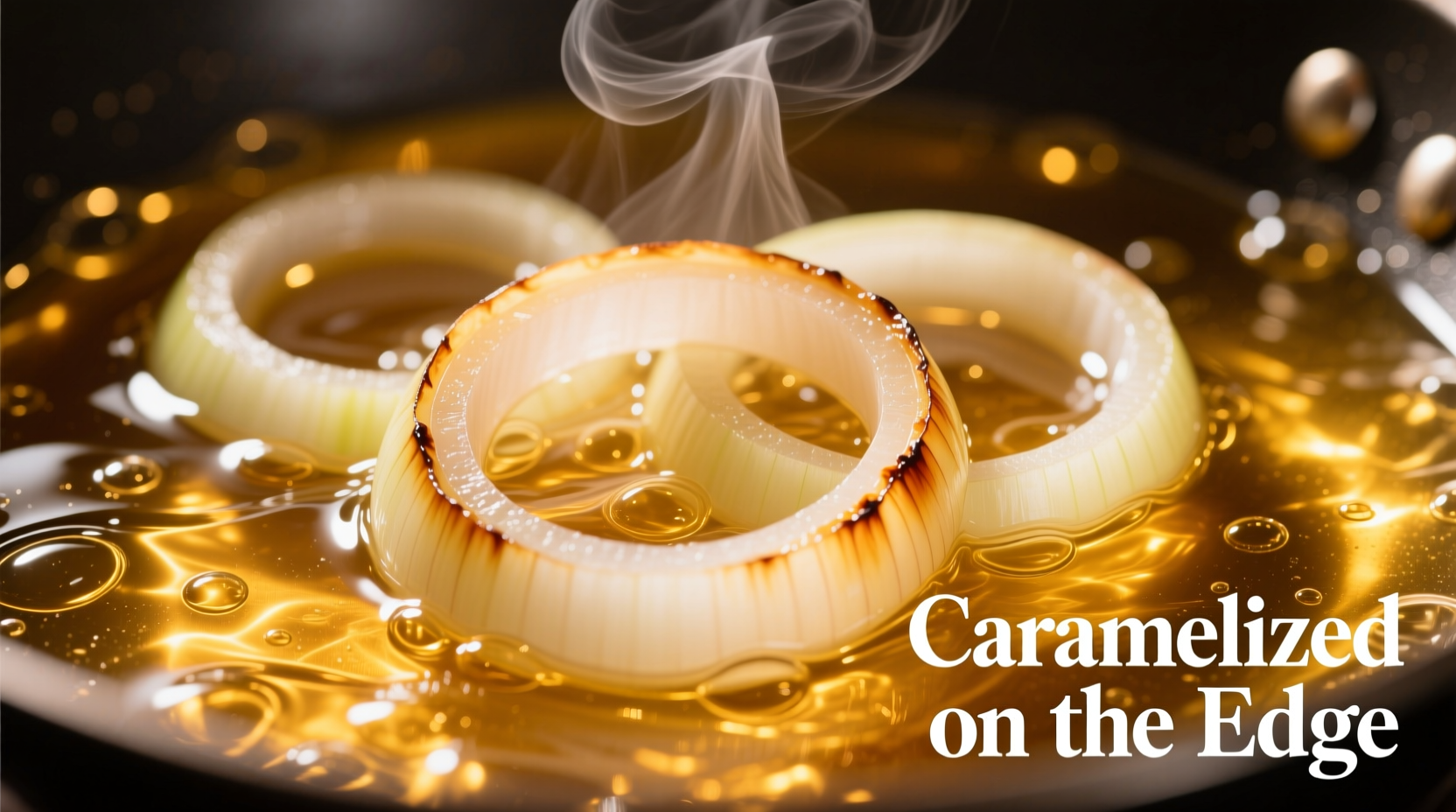 Onion slices infusing in golden oil