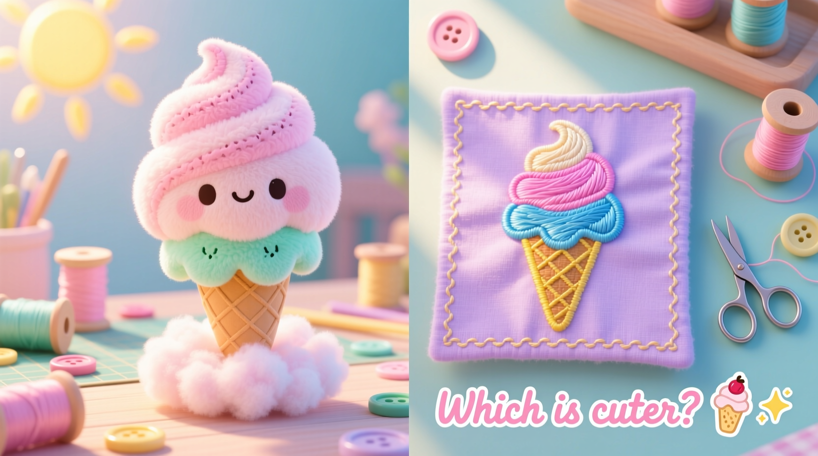 ice cream plushies vs embroidered appliques which is cuter for crafting projects