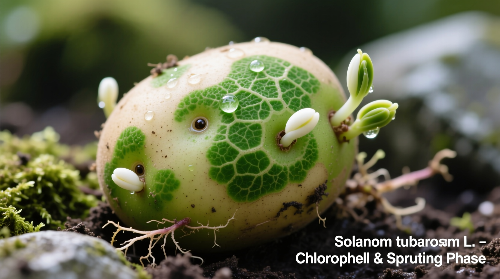 Green potato showing chlorophyll development and sprouting