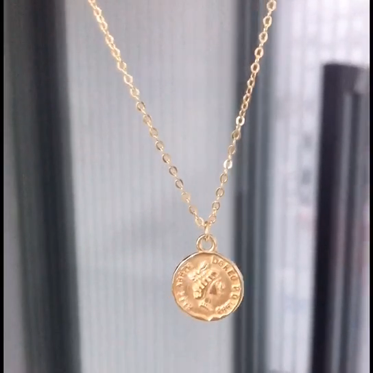 14k Gold Plated Sterling Silver 925 Coin Pendant Necklace