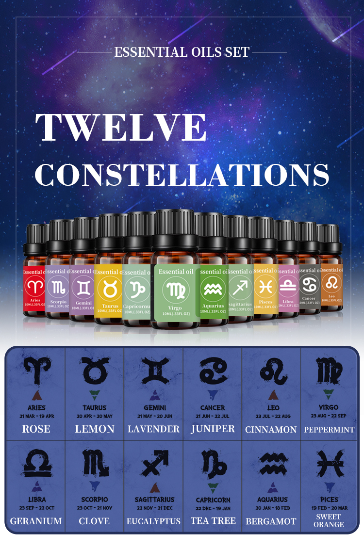 New Design Aromatherapy Organic Pure Essential Oil Twelve Constellations Essential Oil Gift Set With Factory Price