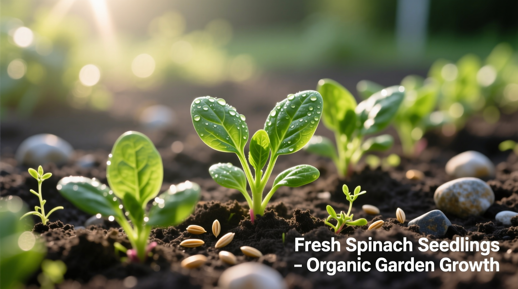Fresh spinach seedlings growing in garden bed