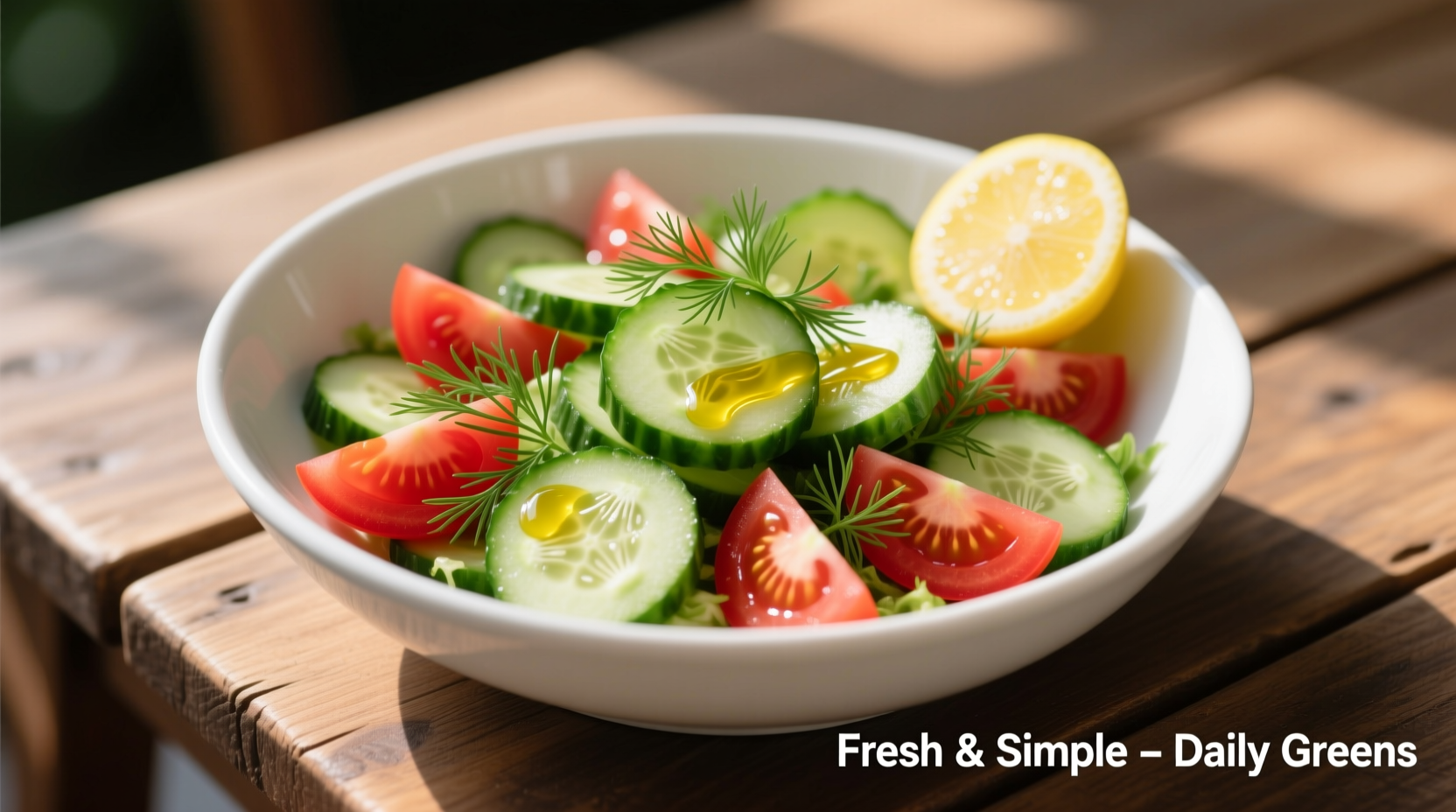 Fresh cucumber tomato salad in white bowl