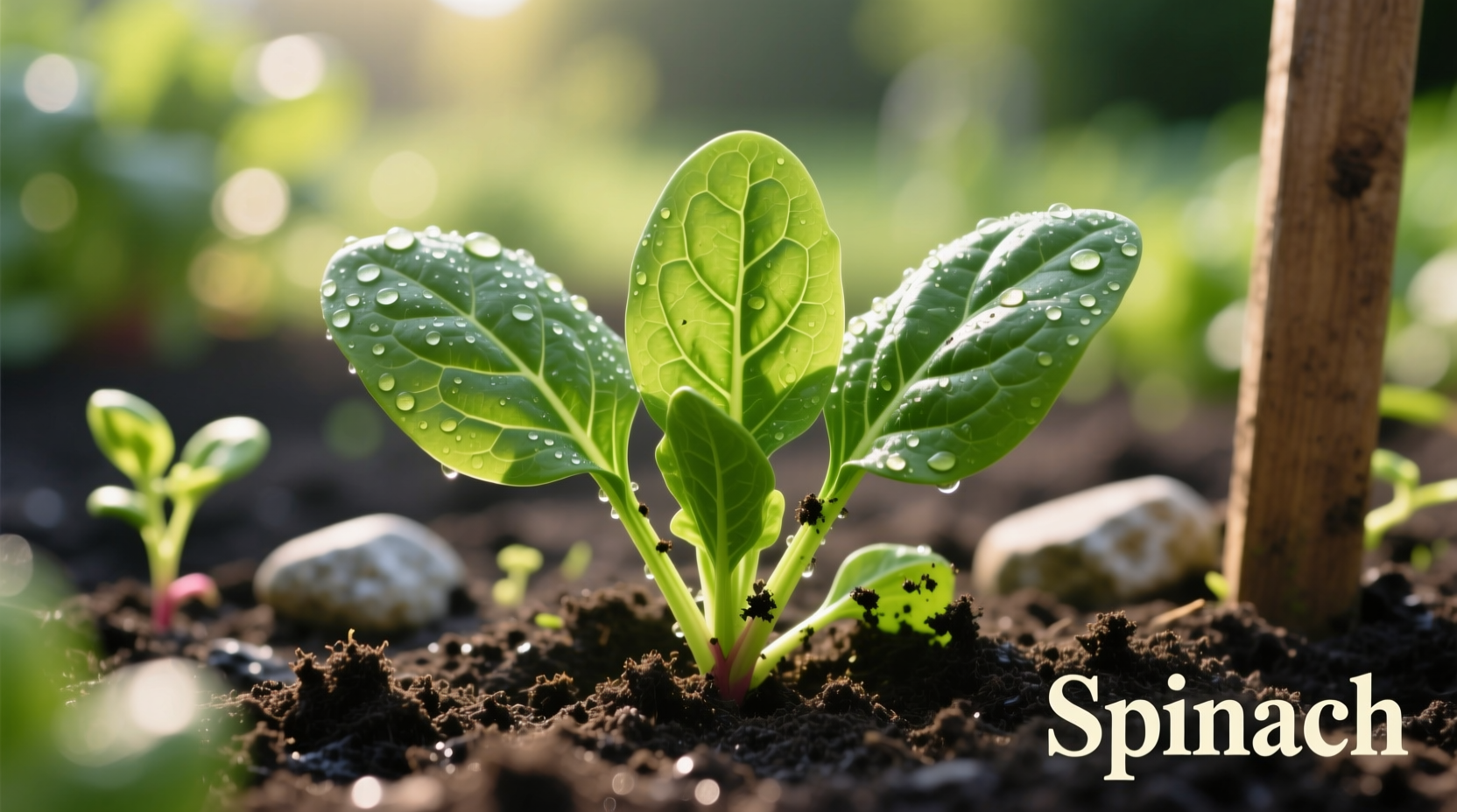 Fresh spinach leaves growing in garden soil